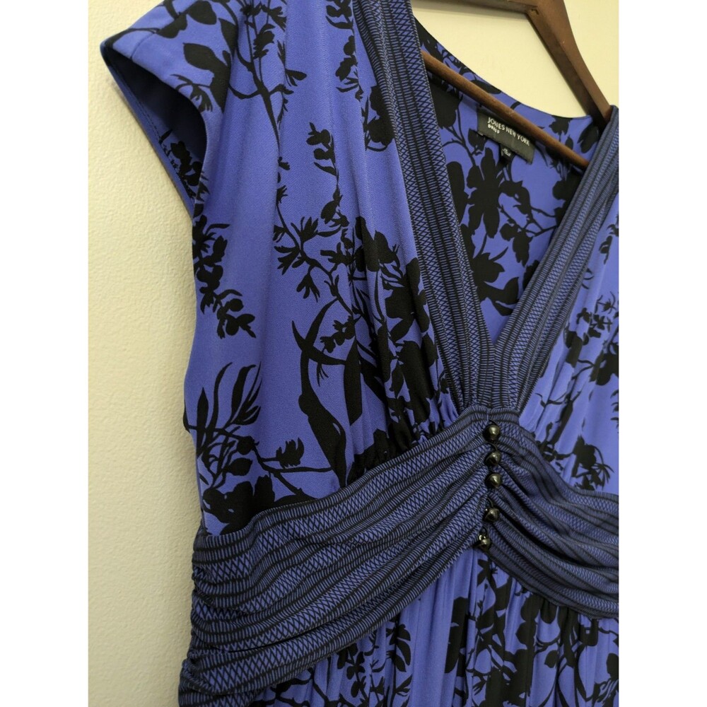 Jones New York Babydoll Dress Size 12 Dark Romantic Midnight Blue Black Floral - Picture 2 of 10